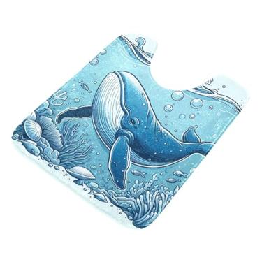 Imagem de Burbuja Tapete de banheiro de baleia, tapete de banho absorvente de pelúcia macio, base antiderrapante para piso de banheiro, oval em forma de U