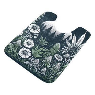 Imagem de Burbuja Tapete de banheiro vintage boho flores silvestres, tapete de banho absorvente de pelúcia macio, base de vaso sanitário antiderrapante para piso de banheiro, oval em forma de U