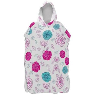 Imagem de Joisal Poncho de surf de secagem rápida para adultos trocador de roupão toalha de praia floral rosa floral rosa masculino feminino poncho com capuz