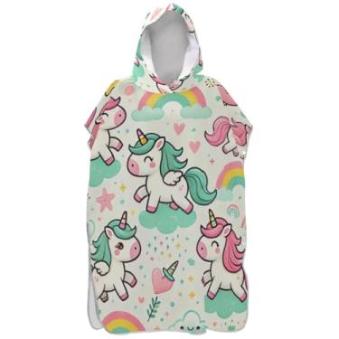 Imagem de Joisal Roupão para adultos poncho de surfe praia banho com capuz toalhas leves homens mulheres poncho com capuz desenho animado unicórnio