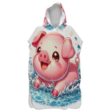 Imagem de Joisal Cute Pig Surf Poncho Trocador para Adul Absorvente Masculino Poncho com Capuz Toalha de Banho com Capuz de Praia