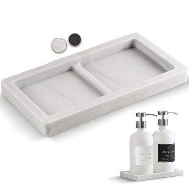 Imagem de Bandeja de bancada e penteadeira - pequena bandeja de silicone para garrafas dispensadoras de sabonete, bandejas de banheiro, suporte de detergente para balcão de cozinha, suporte de esponja para