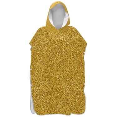 Imagem de Joisal Roupão de mudança para adultos, poncho de surfe, toalha de banho com capuz para homens, mulheres, poncho com capuz, lantejoulas douradas brilhantes