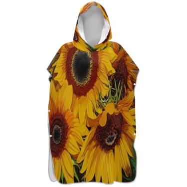 Imagem de Joisal Girassóis vintage floral poncho de surfe trocador para adultos plus size masculino poncho com capuz toalhas de banho com capuz