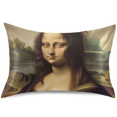 Imagem de Funny Mona Lisa Pintura Cetim Fronha Refrescante Fronha King Queen Padrão Fronha Cores Fronha de Cama Fronha, Tamanho Queen, 76 cm x 50 cm