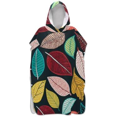 Imagem de Joisal Poncho de surf reutilizável para adultos trocador de roupa de banho com capuz bonito folhas coloridas verde escuro ponchos adultos para mulheres