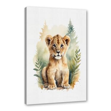 Imagem de Arte de parede de berçário botânico fofo safári floresta nebulosa urso coelho raposa lobo guaxinim cervo girafa zebra tigre aquarela decoração de quarto infantil (SKU9,16x60 cm), emoldurado (tela