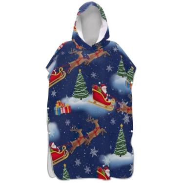 Imagem de Joisal Poncho de surfe de Natal Papai Noel marinho para adultos trocador de roupa de praia com capuz toalha de banho de secagem rápida ponchos adultos para mulheres