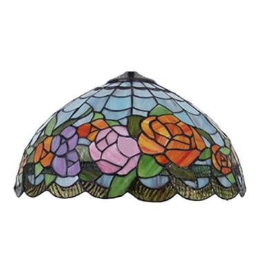 Imagem de Cúpula de abajur de 40 cm (16 polegadas) em estilo Tiffany, com estampa floral campestre, ideal para luminárias de chão, mesa, leitura e decoração de interiores. (Somente cúpula de reposição