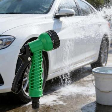 Imagem de Bocal de mangueira de jardim, pistola de água de alta pressão, 7 padrões de pulverização, pulverizador de mangueira de jardim ajustável para rega, limpeza e uso externo (verde)