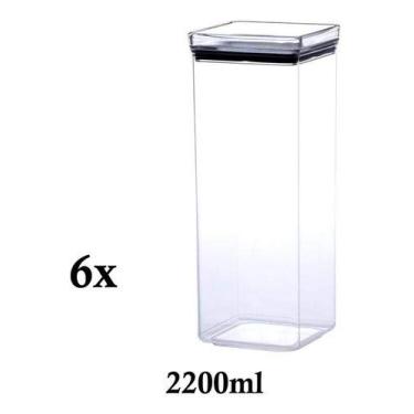 Imagem de 6 Potes Herméticos quadrado empilháveis 2200ml para armazenamento de alimentos