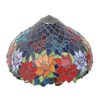 Imagem de Abajur Tiffany estilo rosa, feito à mão em vitral, 40 cm de largura, estilo vintage, para luminária de mesa ou de chão, ideal para decoração de quarto, sala de estar e escritório. RB