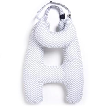 Imagem de Travesseiro de Viagem em Formato H com Almofada de Pescoço – Fibra Siliconada – Infantil e Adulto(CHEVRON CINZA)