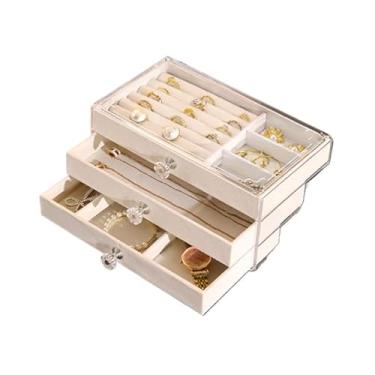 Imagem de Porta Joia Acrílico Luxo Com 3 Camadas Brinco Anel Compartimento(bege/cinza)