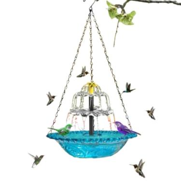 Imagem de Banheira suspensa para pássaros com fonte solar para uso externo, fonte de plástico para borbulhador de água solar para beija-flor alimentador de banho para jardim ao ar livre, quintal, pátio, varanda
