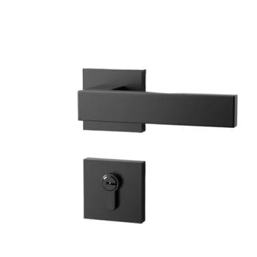 Imagem de Fechadura silenciosa para quarto, conjunto de três peças, maçaneta preta para porta de banheiro (com chave)