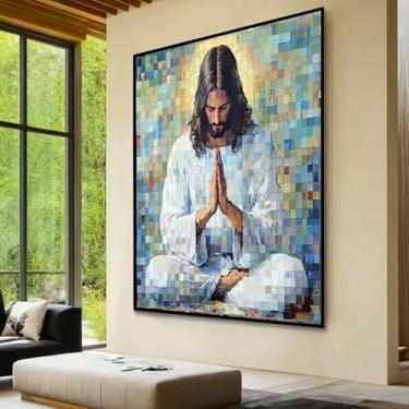 Imagem de Quadro Decorativo Religioso Oração de Fé, com Moldura Preta Retangular de 2cm, ideal para ambiente de Sala de estar, jantar, reuniões, Quarto e Hall de entrada 60x90cm