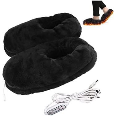Imagem de Aquecedor De Pés Elétrico Aquecedor USB Sapatos De Aquecimento Com 3 Temperaturas E 3 Temporizadores De Pelúcia Macia Mulheres Homens Chinelos De Casa Para Escritório De Inverno Em Casa,Preto