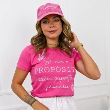 Imagem de T-shirt Feminina Manga Curta Gola Redonda Algodão Roupa Feminina pink 