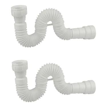 Imagem de 2X Kit 2 Sifão Sanfonado Ajustável Banheiro Pia Tanque Branc