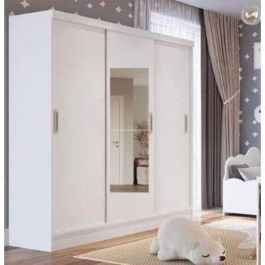 Imagem de Roupeiro três portas de correr duas gavetas Percasa. BRANCO COM ESPELH