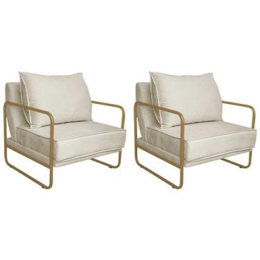 Imagem de Kit 02 Poltronas Sevilha Base de Ferro Dourado Sintético - Doce Sonho 