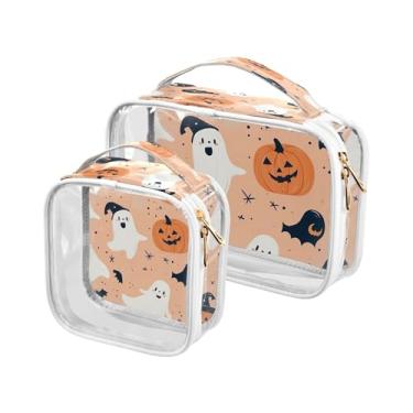 Imagem de xigua Bolsa de maquiagem para chapéus de fantasmas e bruxas, bolsa de cosméticos transparente para viagem, bolsa de higiene portátil à prova d'água para viagens, férias, organização de banheiro