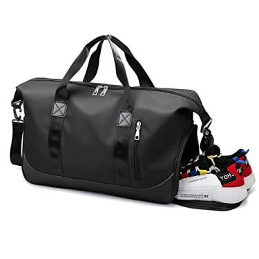 Imagem de Bolsa de ginástica, bolsa de viagem 20L Bolsa de fim de semana seca e úmida Saco esportivo com alça para o ombro destacável para viagens esportivas de academia (Preto)