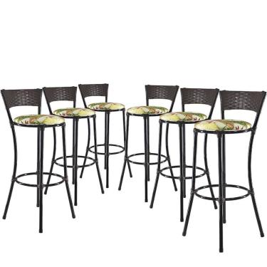 Imagem de Jogo Com 6 Banquetas Alta Forts Fibra Uv Bancada, área Goumert, Bar, Piscina, Balcão, Verde Floral