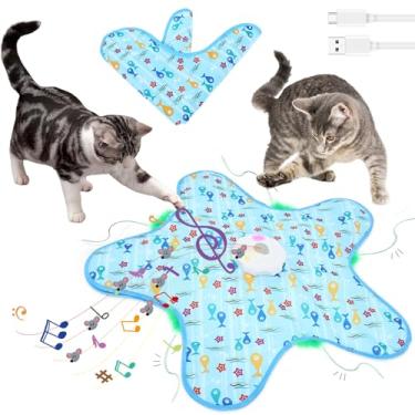 Imagem de Brinquedos interativos para gatos recarregáveis, duráveis, brinquedo de esconde-esconde com penas ocultas em movimento, brinquedos de gatinho ativado por toque com três modos, brinquedos de exercícios