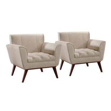 Imagem de Conjunto - 2 Poltronas Lise Luxo Madeira Maciça Castellar Linho Bege Claro