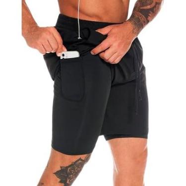 Imagem de Short Treino Dry Térmico 2 em 1 com Bolso para Aparelhos Cel e Porta-Toalha Calção Fitness Academia-Masculino