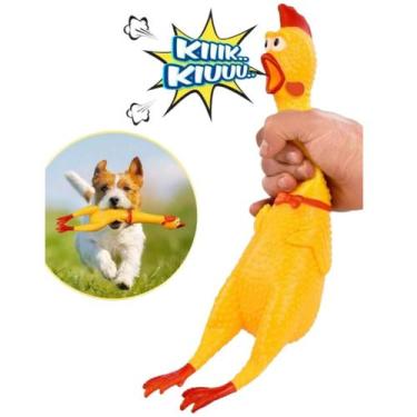 Imagem de Galinha Frango Borracha Mordedor Sonoro Apito Cachorro Brinquedo Pet 3