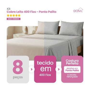 Imagem de Kit 2 Jogos de Lençol Casal/King 4 Peças 400 Fios Ponto Palito Toque Macio Premium Casa Dona