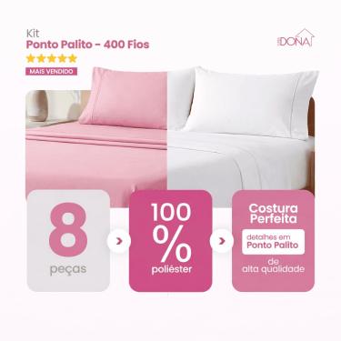 Imagem de Kit 2 Jogos de Lençol Casal/King 4 Peças 400 Fios Ponto Palito Toque Macio Premium Casa Dona