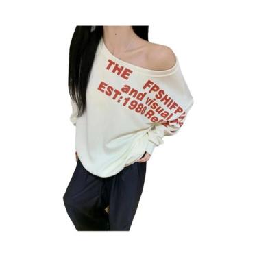 Imagem de Camiseta Oversize Y2K Feminina De Manga Longa Com Estampa, Top Básico 