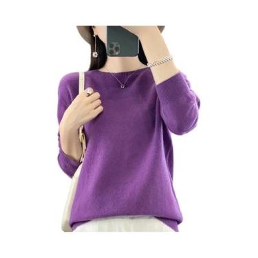 Imagem de Suéter Feminino De Lã Com Gola Redonda, Manga Longa, Tricô, Elegante, 