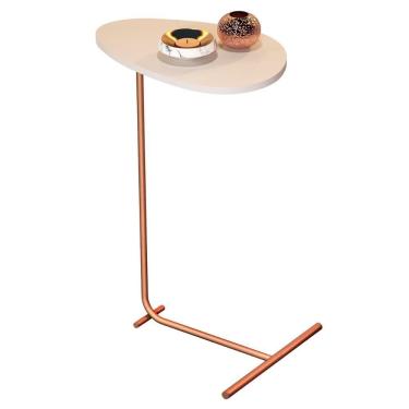 Imagem de Mesa De Apoio De Sofá Orgânica Alamanda Com Pés De Metal Off White-bronze