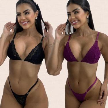 Imagem de Kit 2 Conjuntos Lingerie Sem Bojo Sarah Tamanho:GGCor:Preto Fúcsia - L