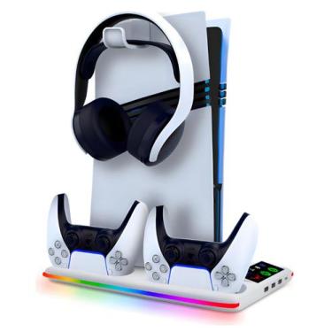 Imagem de Base Cooler Para Ps5 Pro Slim Fat Suporte Dock Controles Led 5364x - O