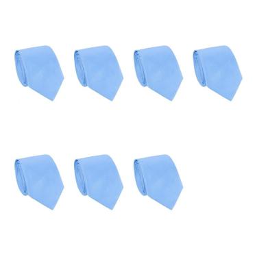 Imagem de Kit 7 Gravatas Masculina Social Slim Premium Tons de Azul Lisa Elegante Padrinhos Formatura Trabalho