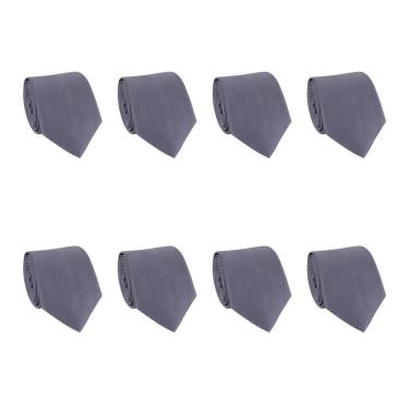 Imagem de Kit 8 Gravatas Masculina Social Slim Premium Tons de Cinza Lisa Elegante Padrinhos Formatura Trabalho