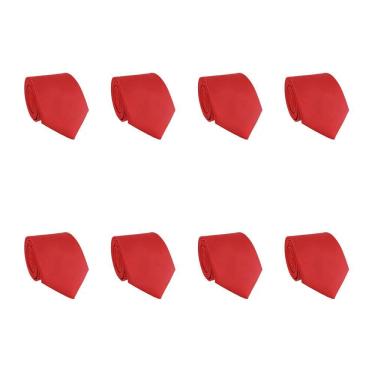 Imagem de Kit 8 Gravatas Masculina Social Slim Premium Tons de Vermelho Lisa Elegante Padrinhos Formatura Trabalho