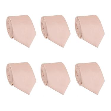 Imagem de Kit 6 Gravatas Masculina Social Slim Premium Tons de Rosa Lisa Elegante Padrinhos Formatura Trabalho