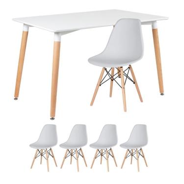 Imagem de KIT - Mesa de jantar retangular Eames 80 x 120 cm branco + 4 cadeiras Eiffel DSW