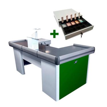 Imagem de KIT - Caixa Supermercado Empacotador Check-out 2m Recorte + Caixa Dinheiro Manual Verde