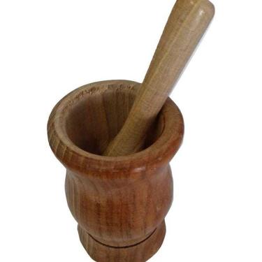 Imagem de Pilão De Madeira Com Socador Para Alho Tamanho Grande