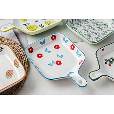 Imagem de GUIPAIHAI Prato de cerâmica para assar, massa, lasanha, prato de frutas, salada, prato de jantar, louça pintada à mão (cor: tipo F)