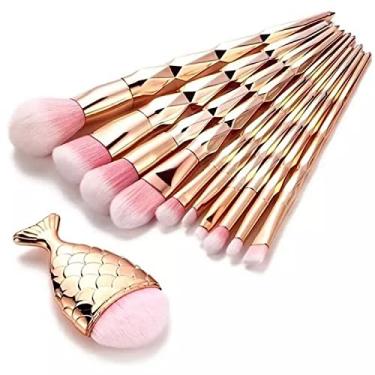 Imagem de Kit Pinceis Maquiagem 10 Peças com Peixinho Cabo Diamante Profissional 908 - Lorben