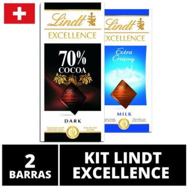 Imagem de 2 Barras, Chocolate Suiço Lindt Excellence, Cacau Nobre, Sabores Sorti